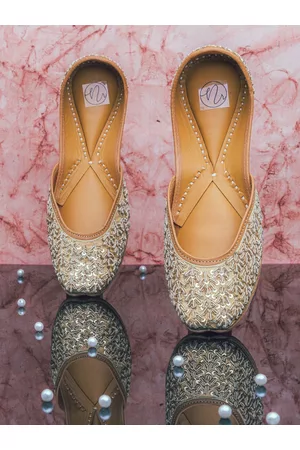 Nidhi Rathi Women Gold-Toned Mojaris Flats