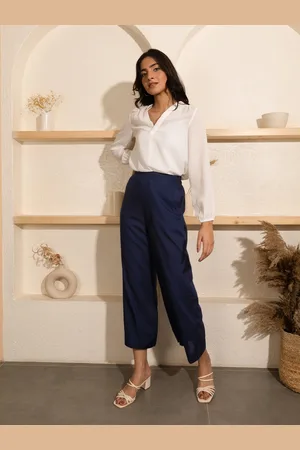 Elleven Women Blue Solid Cropped Palazzos