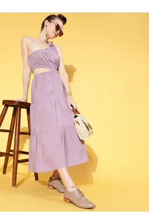 ATHENA Women Elegant Lavender Solid Cut-Out Dress