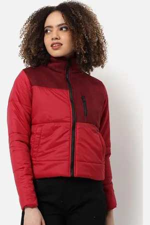 Campus Women Maroon Colourblocked Windcheater Outdoor Padded Jacket