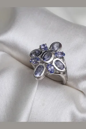 HIFLYER JEWELS Sterling Sliver Rhodium-Plated & Purple Stone-Studded Ring