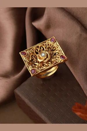 Priyaasi Women Gold Plated Pink Stone Studded Geometric Finger Ring