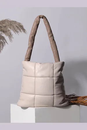 Campus Sutra Beige PU Oversized Shopper Tote Bag