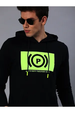 WROGN Men Navy Blue Printed Hooded Pullover Glow in the Dark Sweatshirt