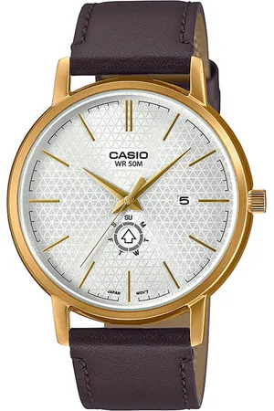 Casio Men White Dial & Brown Leather Straps Analogue Watch A2053-White