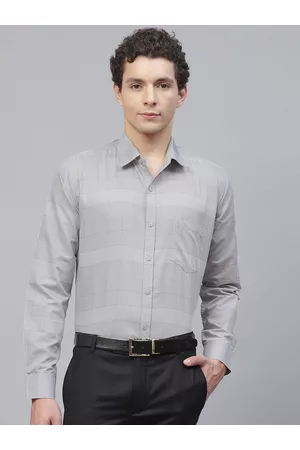 MANQ Men Grey Smart Fit Checked Formal Shirt