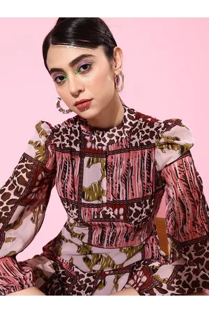 KASSUALLY Women Pink Animal Printed Once Upon a Sleeve Dress