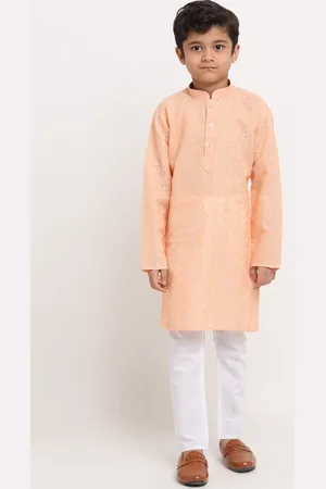 Kraft Boys Peach-Coloured Embroidered Regular Pure Cotton Kurta with Pyjamas
