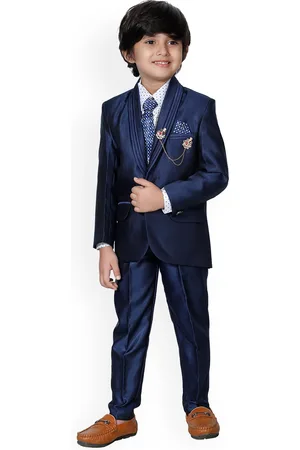 DKGF FASHION Boys Blue & White 4-Piece Solid Suit