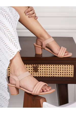 SHEZONE Women Peach-Coloured Block Sandals