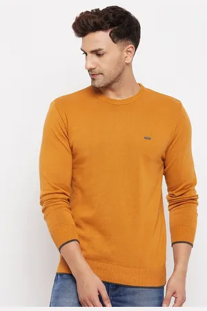 Duke Men Mustard Yellow Solid Long Sleeves Pullover