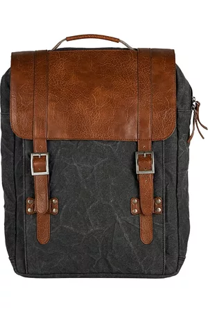 Mona B Unisex Grey & Brown Upcycled Canvas Backpack