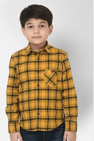 Crimsoune Club Boys Mustard Comfort Tartan Checked Pure Cotton Casual Shirt