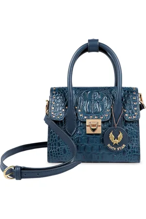 Hidesign Blue Textured Leather Structured Handheld Bag