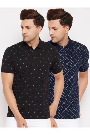 WILD WEST Men Black & Navy Blue Pack Of 2 Printed Polo Collar T-shirts