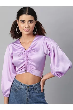 STREET 9 Women Lavender Fringed Fitted Crop Top