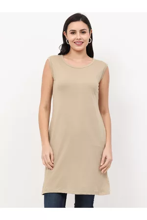 Fleximaa Women Beige Longline Sleeveless Top