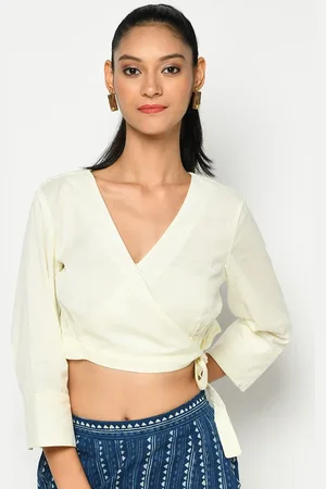 Fabindia Off White Pure Cotton Wrap Crop Top