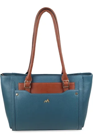 Metro Blue Textured Leather Structured Shoulder Bag