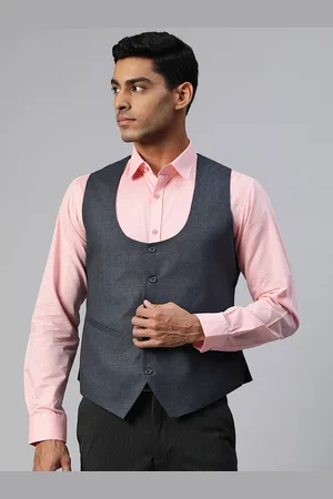 MANQ Men Navy Blue Checked Slim Fit Formal Waistcoat