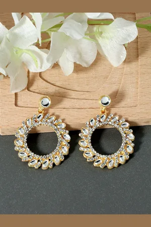 AccessHer Gold-Toned Circular Drop Earrings