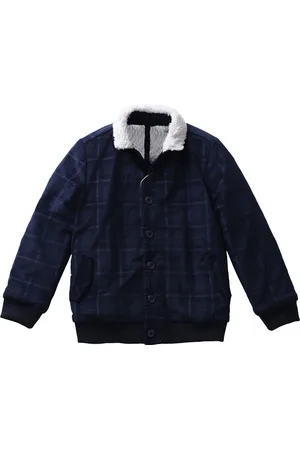 UNDER FOURTEEN ONLY Boys Navy Blue &nWhite CottonChecked Bomber Jacket