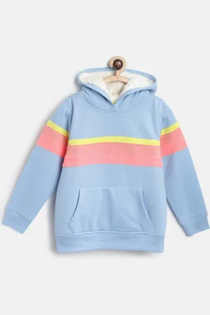 Cherry Crumble Unisex Kids Blue Colourblocked Hooded Sweatshirt