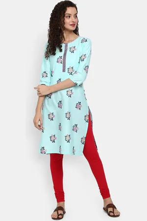 Desi Mix Women Sea Green Floral Printed Kurta