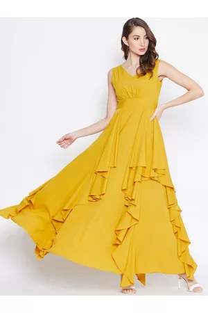 Berrylush Women Yellow Solid Maxi Dress