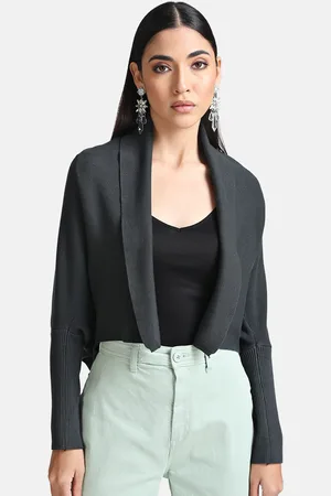 Kazo Women Black Acrylic Lightweight Crop Open Front Jacket