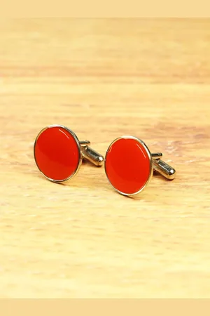 Tossido Men Orange & Gold-Toned Solid Round Metal Cufflinks