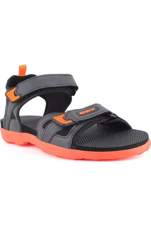 Sparx Men Black & Neon Orange Solid Floater Sandal