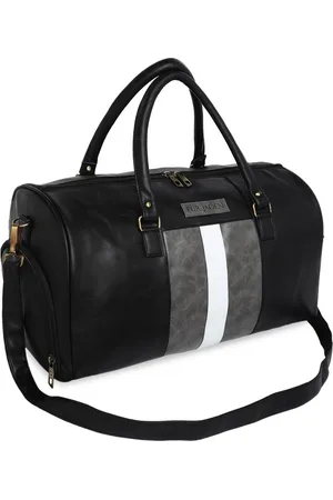 FUR JADEN Black Colourblocked Vegan Leather Duffel Bag With Shoe Pocket