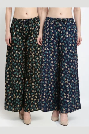 Jinfo Women Black & Navy Blue Set of 2 Floral Printed Flared Ethnic Palazzos