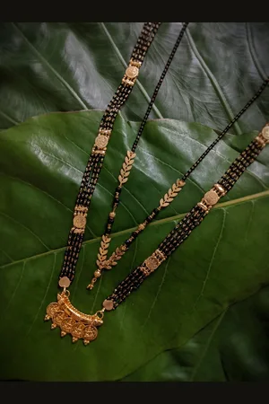 Digital Dress Room Set Of 2 Gold-Plated Black Beaded Maharashtrian Style Mangalsutra
