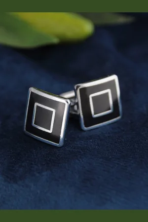 Kavove Men Black & Silver-Toned Square Cufflink