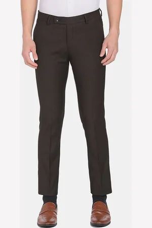 Arrow Men Brown Solid Slim Fit Dobby Formal Trousers