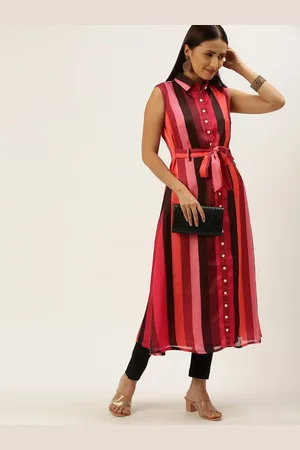 Ethnovog Women Red Black Printed Satin Kurta