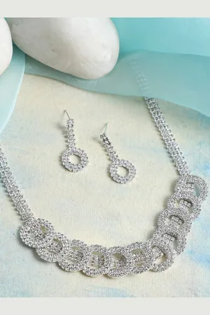 SOHI Silver-Plated White Artificial Stones Studded Jewellery Set