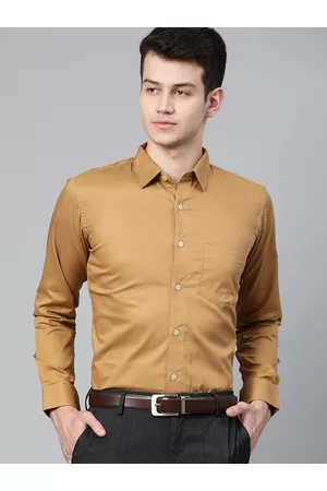 DENNISON Men Mustard Brown Smart Slim Fit Solid Twill Formal Shirt