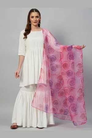 InWeave Pink & Lavender Floral Printed Organza Dupatta