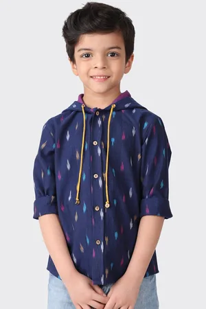 Fabindia Boys Navy Blue Printed Cotton Casual Shirt