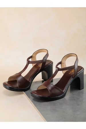 SHEZONE Brown Block Peep Toes with Buckles