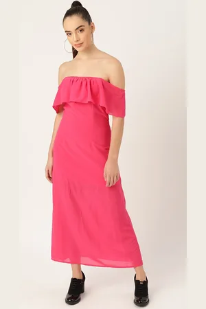DODO & MOA Women Pink Off-Shoulder Satin Maxi Dress