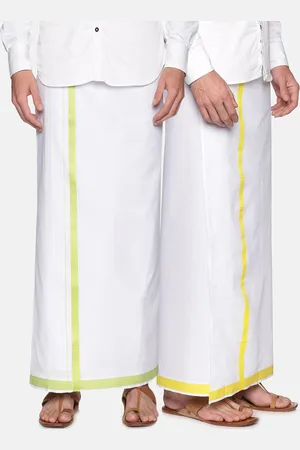 Sethukrishna Men Pack of 2 White Solid Cotton Dhoti