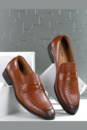 Invictus Men Tan Solid Leather Slip On Formal Shoes