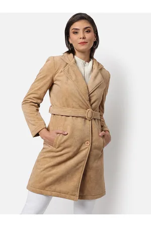 Campus Women Beige Solid Long Coats