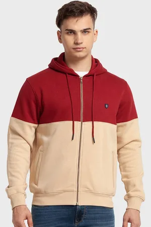 ColorPlus Men Red Colourblocked Hooded Sweatshirt