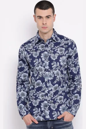 Matinique Men Blue Slim Fit Floral Printed Cotton Casual Shirt