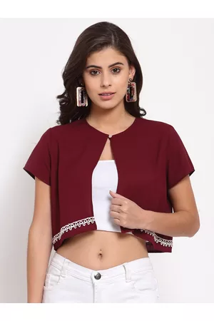 Style Quotient Women Maroon & White Embroidered Crop Shrug